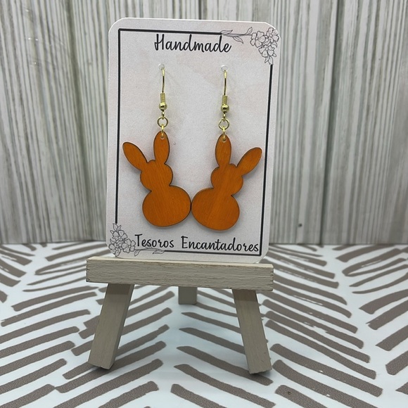 Handmade Wooden Colorful Bunny Earrings - Picture 5 of 10
